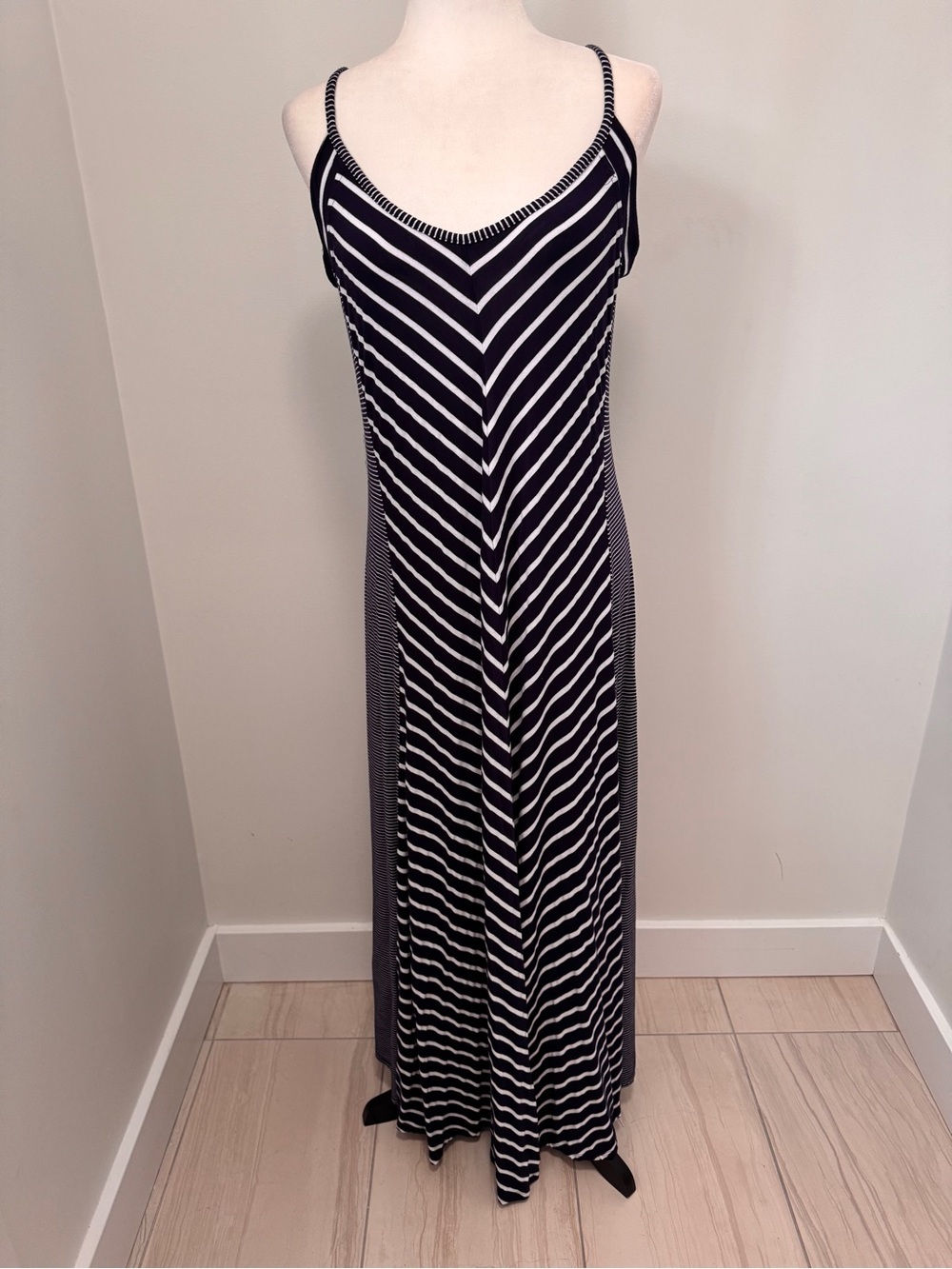 Saint Tropez West Navy & White Striped Maxi Dress Sz XL